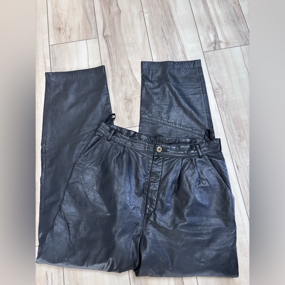 Black Leather Straight Leg Pants - Picture 1 of 4
